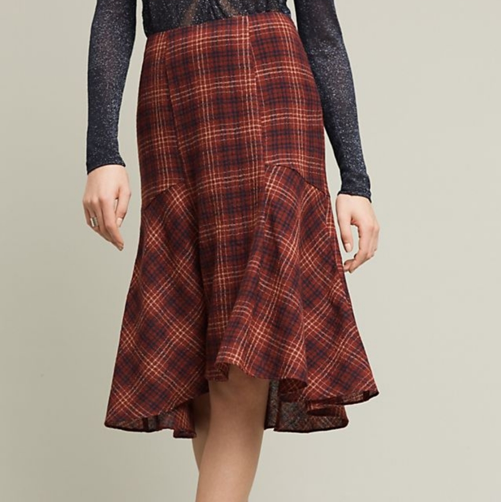 Anthropologie - Maeve plaid wool midi skirt